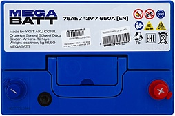 АКБ MEGABATT Asia 6ст-75 (о.п.) 650А 258*173*225 (SMF80D26L)