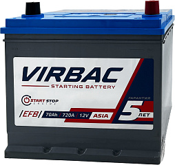 АКБ VIRBAC Asia EFB 6ст-70 (о.п.) 720А 232*175*225