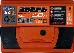 АКБ ЗВЕРЬ 6ст-60 (п.п.) 620А 242*175*190