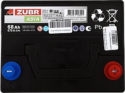 АКБ ZUBR Premium Asia 6ст-68 (о.п.) 670А 232*173*225 (ZPA680)